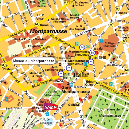 Kort over Montparnasse som viser Muse du Montparnasse
